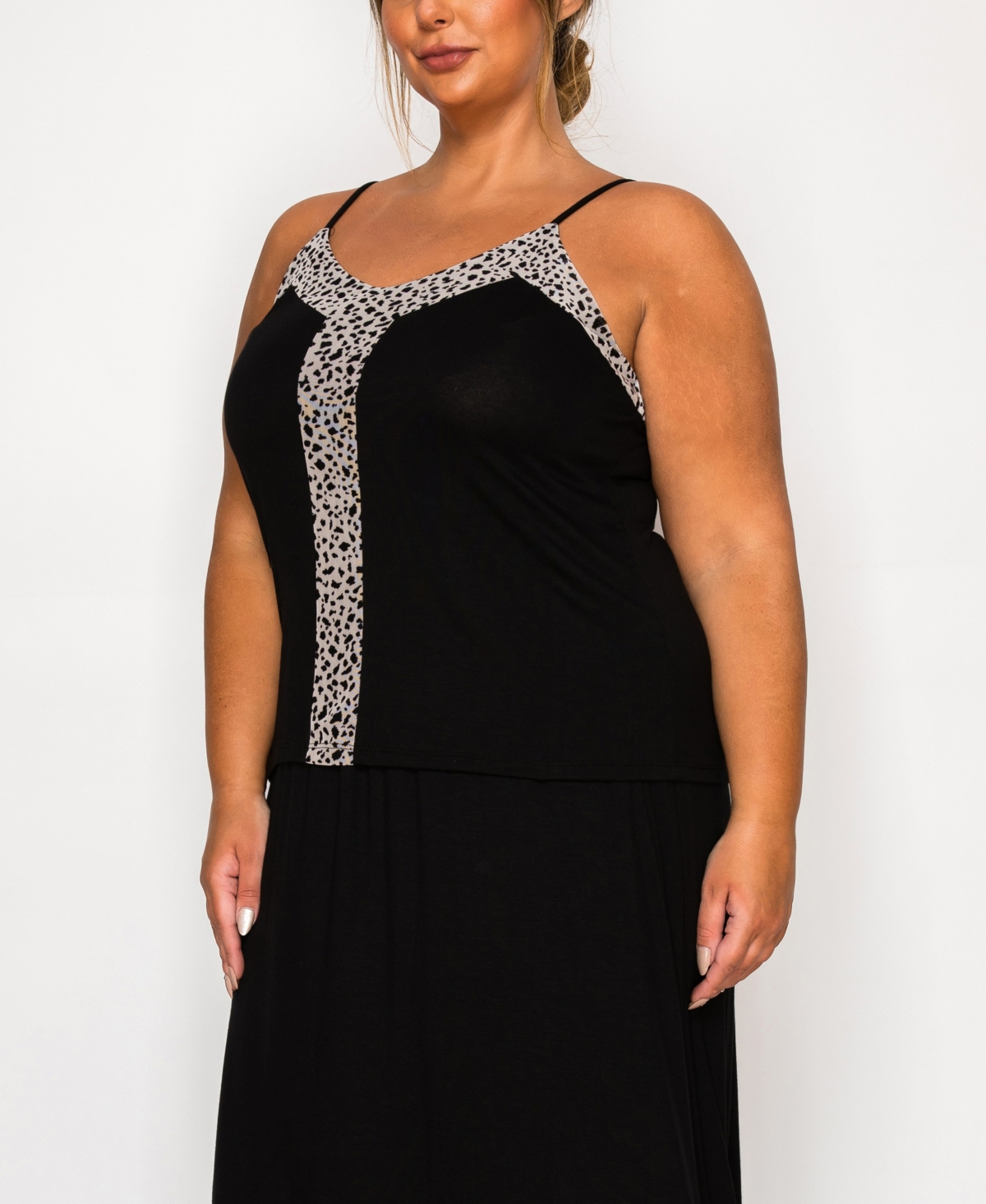 Coin 1804 Plus Size Pebble Mesh Mix Panel Camisole Tank Top