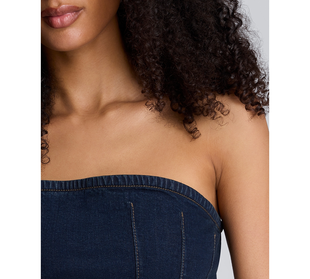 Kenneth Cole Denim Bustier Top With Smocking In Blue