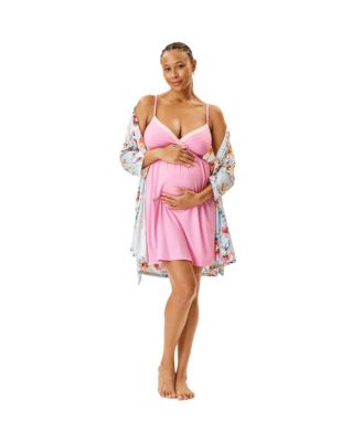 Maternity Motherhood Robe and Nursing Chemise Sleep Set with Baby Swaddle