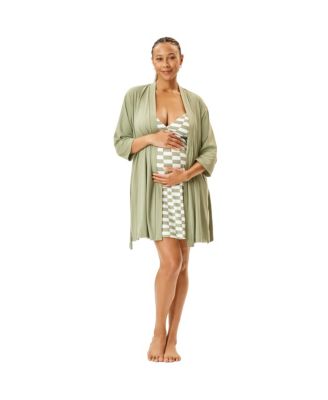 Maternity Motherhood Robe and Nursing Chemise Sleep Set with Baby Swaddle