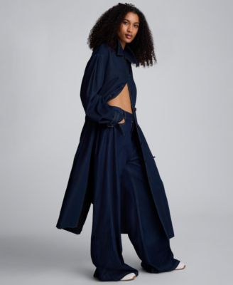 Women's Denim Belted Maxi Trench Coat