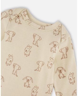 Baby Boy Cotton Onesie Beige Puppy Print - Baby