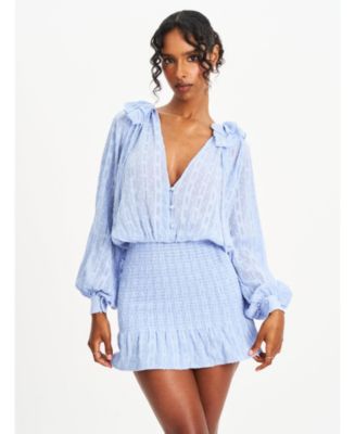 Miss Circle Women Zahari Blue Smock Bottom Balloon Sleeve Mini