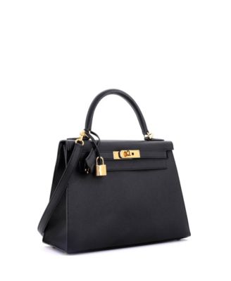 Pre-Owned Hermes Kelly 28 Handbag Black Epsom with Gold Hardware