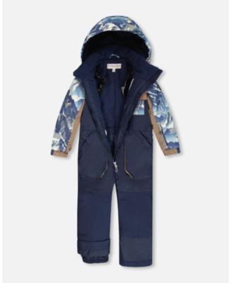 Toddler Boys One-Piece Play Snowsuit with Mountains Print Navy Blue - Toddler|Child