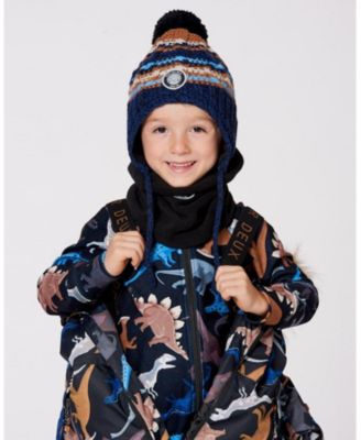 Boy Lined Peruvian Knit Winter Hat with Pompom Taupe and Navy - Toddler|Child