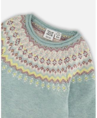 Girl Jacquard Sweater Dress with Ribbed Skirt Jade Green - Toddler|Child