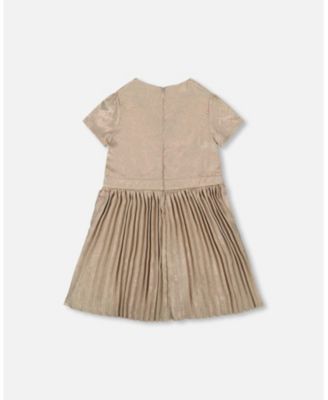 Girl Short Sleeve Dress with Pleated Skirt Light Caramel - Toddler|Child