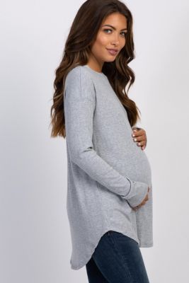 Maternity Black Long Sleeve Round Hem Textured Top