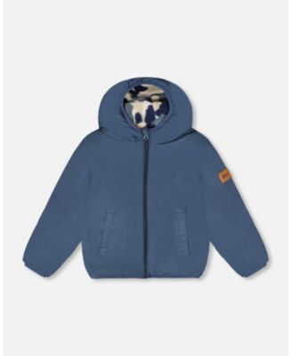 Kids Unisex Reversible Mid-Season Sherpa Jacket Blue Camo - Child