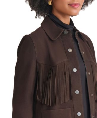 Petite Fringe Suede Long Sleeve Jacket