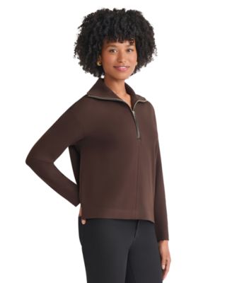 Petite Zip Front Long Sleeve Top