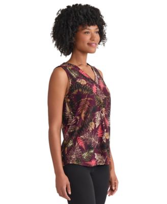 Women's Sleeveless V-Neck Pleat Front Top