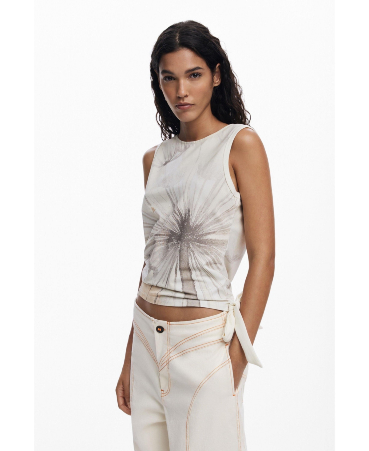 Desigual Sleeveless Floral Top In Animal Print