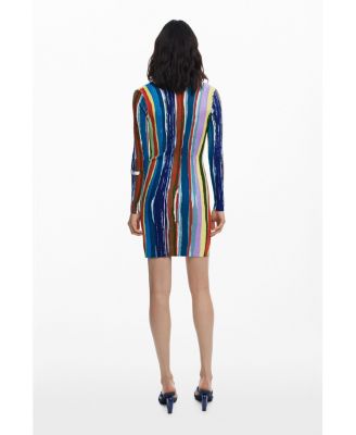 Women's Ribbed dress with colored stripes