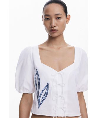Women's Embroidered puff-sleeve blouse
