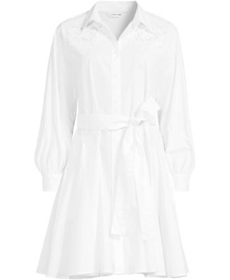 Women's Embroidered Poplin Button Front Dress with Godets