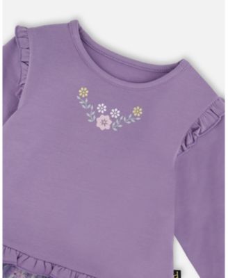 Baby Girls Bi-Material Dress with Muslin and Mesh Skirt Purple Gray