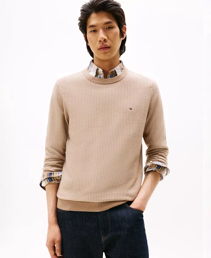 Men's Crewneck Two-Tone Pima Cotton Cashmere Sweater