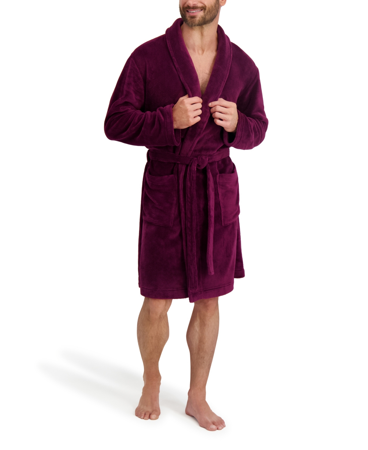 Hanes Men's Adjustable Plush Robe In Burgundy