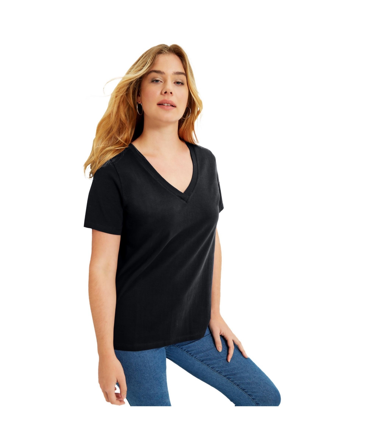 Women's Plus Size Short-Sleeve V-Neck One + Only Tee - Navy