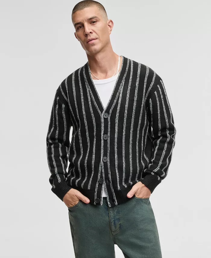 Men's Relaxed-Fit Striped Sport Cardigan