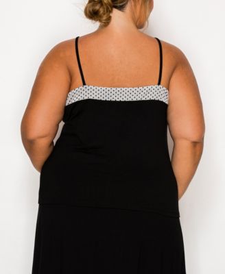 Plus Size Dot Mesh Rayon Mix Panel Camisole Tank Top