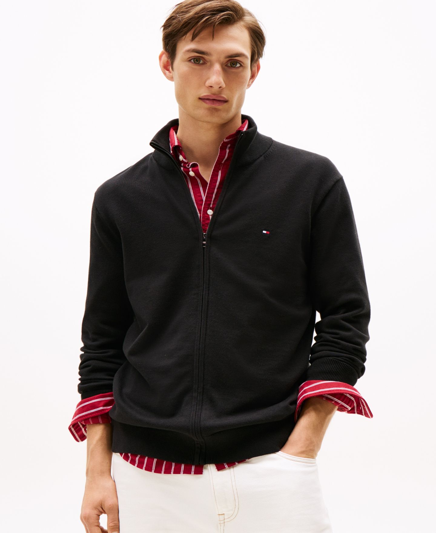 Мужской свитер Tommy Hilfiger Essential Zip-Thru, цвет: Чёрный — фото 1