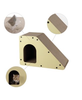 Kento 23.63" Minimalist Cardboard Angled Cat Cave Scratcher with Catnip, Almond