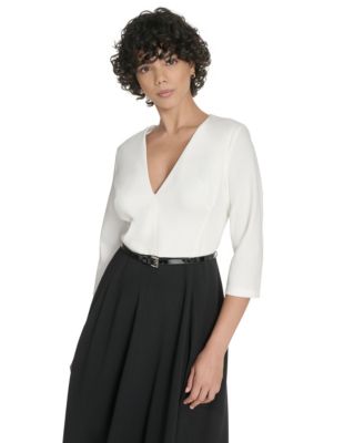 Women's 3/4-Sleeve V-Neck Midi Dress