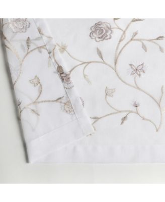 Complete 3 Piece Embroidered Shabby Floral Roses Sheer Cafe Kitchen Curtain Tier & Valance Set - Neutral/Linen