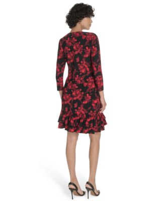 Petite 3/4-Sleeve Ruffle-Hem Shift Dress