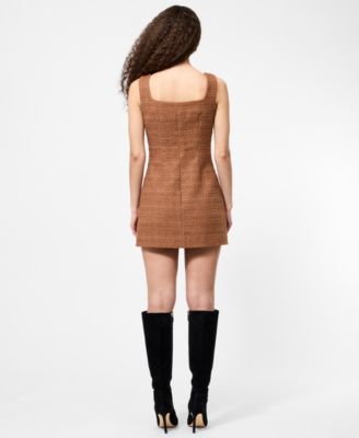 Women's Structured Tweed Square Neck Mini Dress