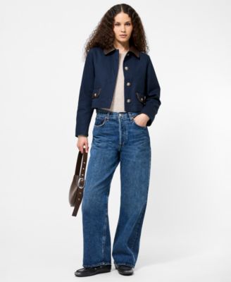 Women's Contrast Trim Two Pocket Cropped Jacket