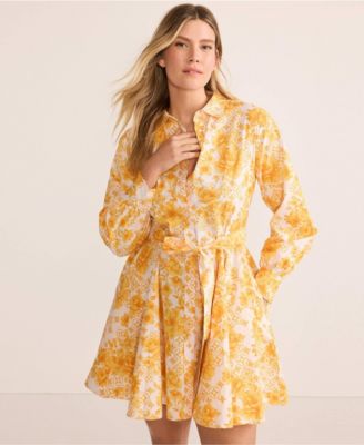 Women's Poplin Button Front Dress with Godets