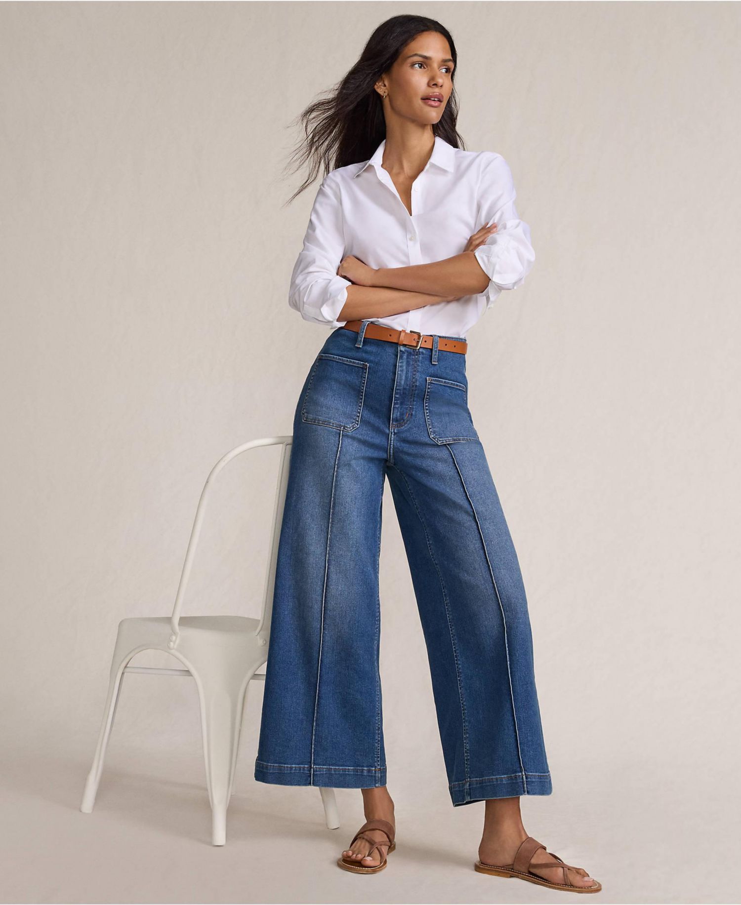 Petite Recover Denim High Rise Patch Pocket Extra Wide Leg Crop Jeans