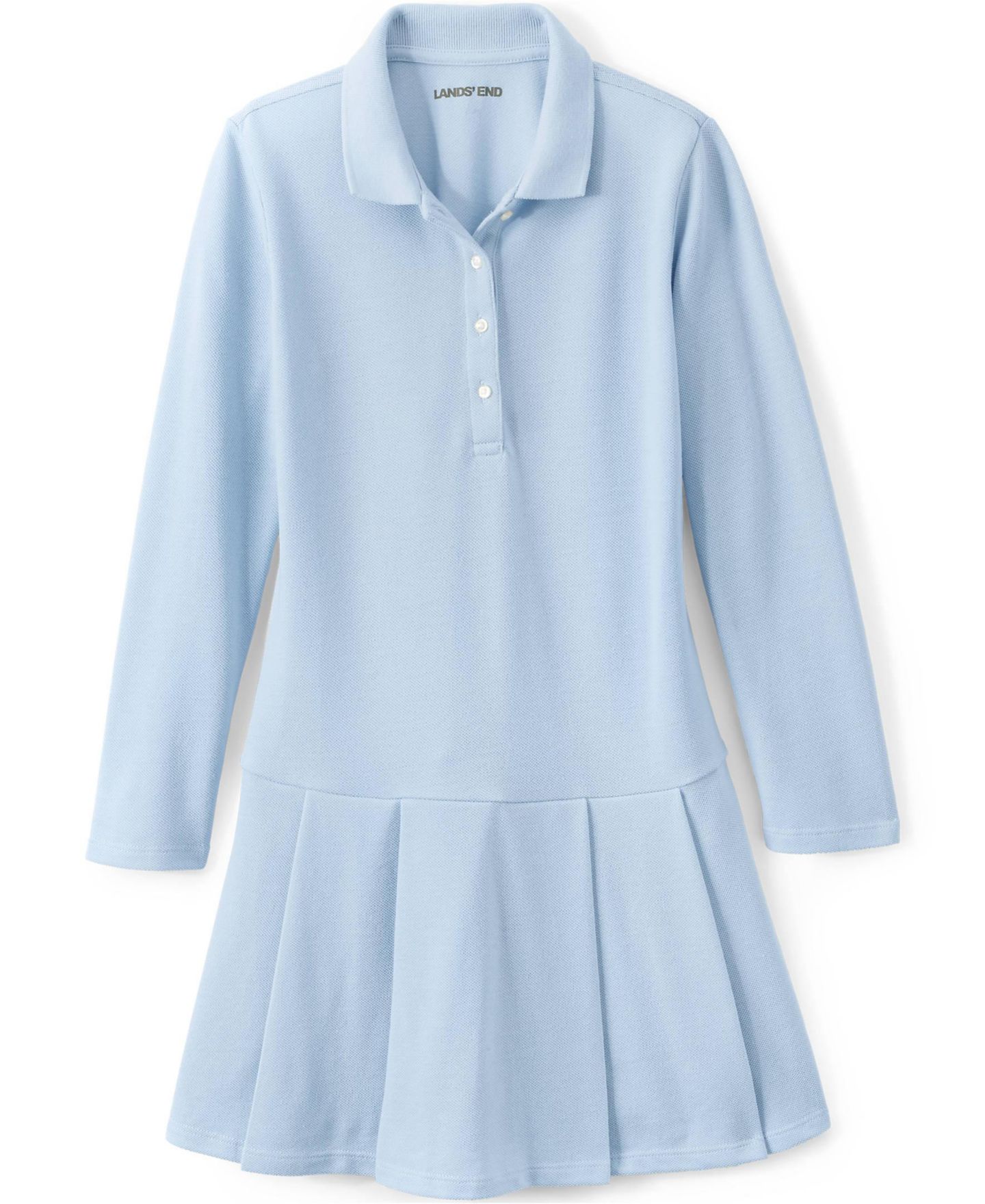 Платье Lands' End Long Sleeve Mesh Pleated Polo Dress для девочек, цвет: Синий — фото 3