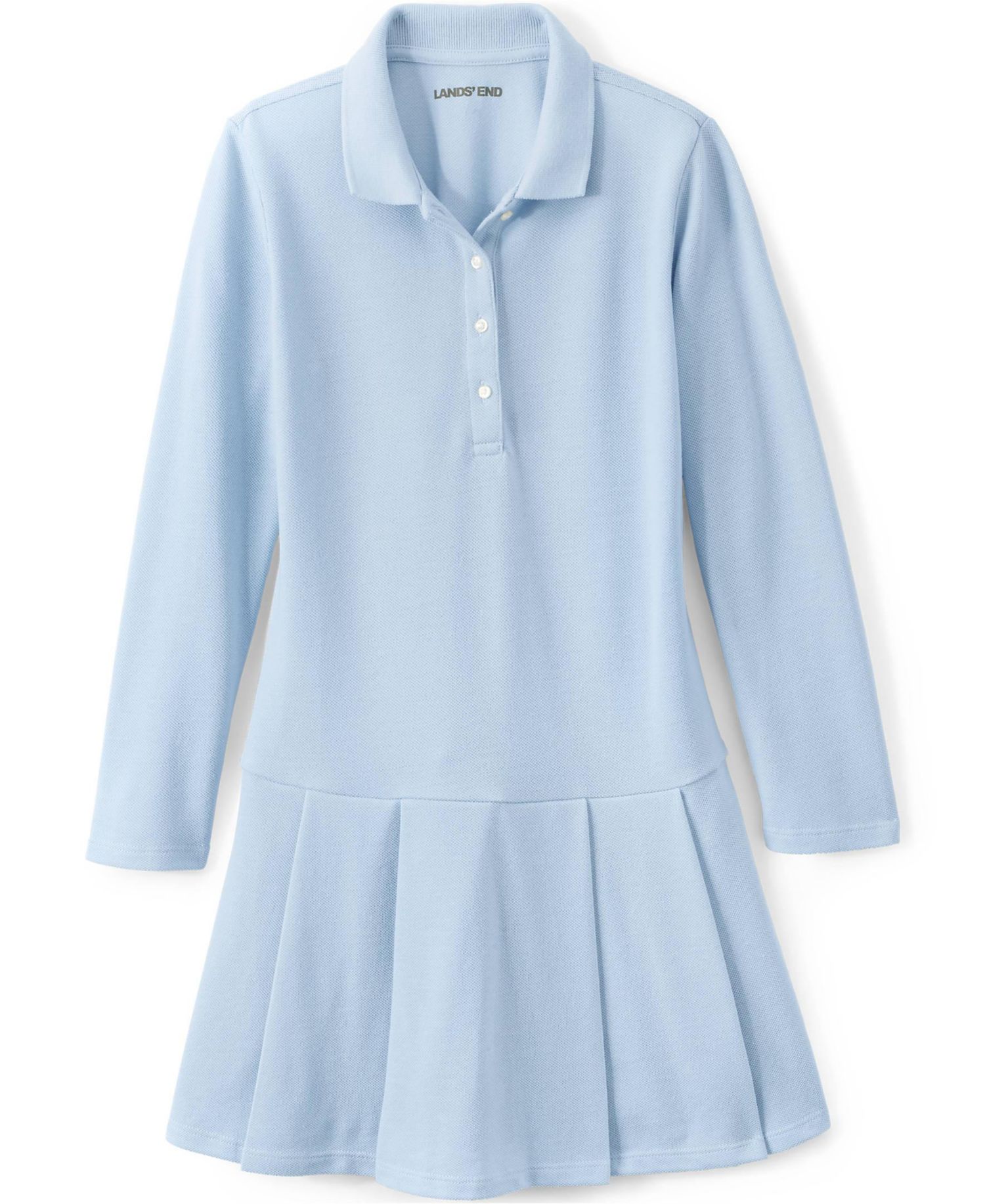 Big Girls Long Sleeve Mesh Pleated Polo Dress