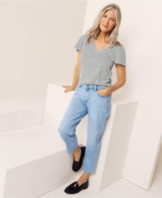 Women's Soft Denim Mid Rise Relaxed Straight Crop Jeans