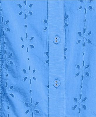 Women's Plus Size Short Sleeve Mixed Media Eyelet Top