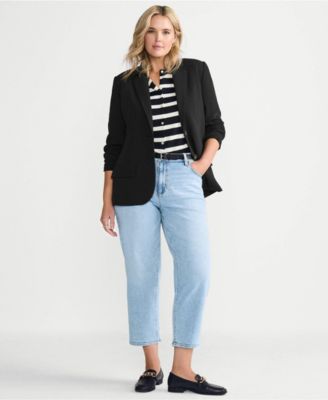 Women's Plus Size Soft Denim Mid Rise Relaxed Straight Crop Jeans