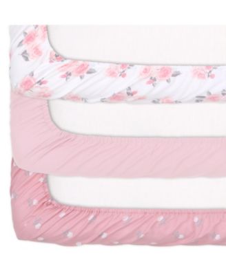Pack n Play, Mini Crib, Portable Crib or Fitted Playard Sheets for Baby Girl, Pink Roses and Ditsy Floral, 3 Pack Set