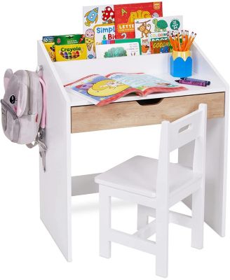 Toddler Wooden Kids Desk and Chair Set with Writing Table