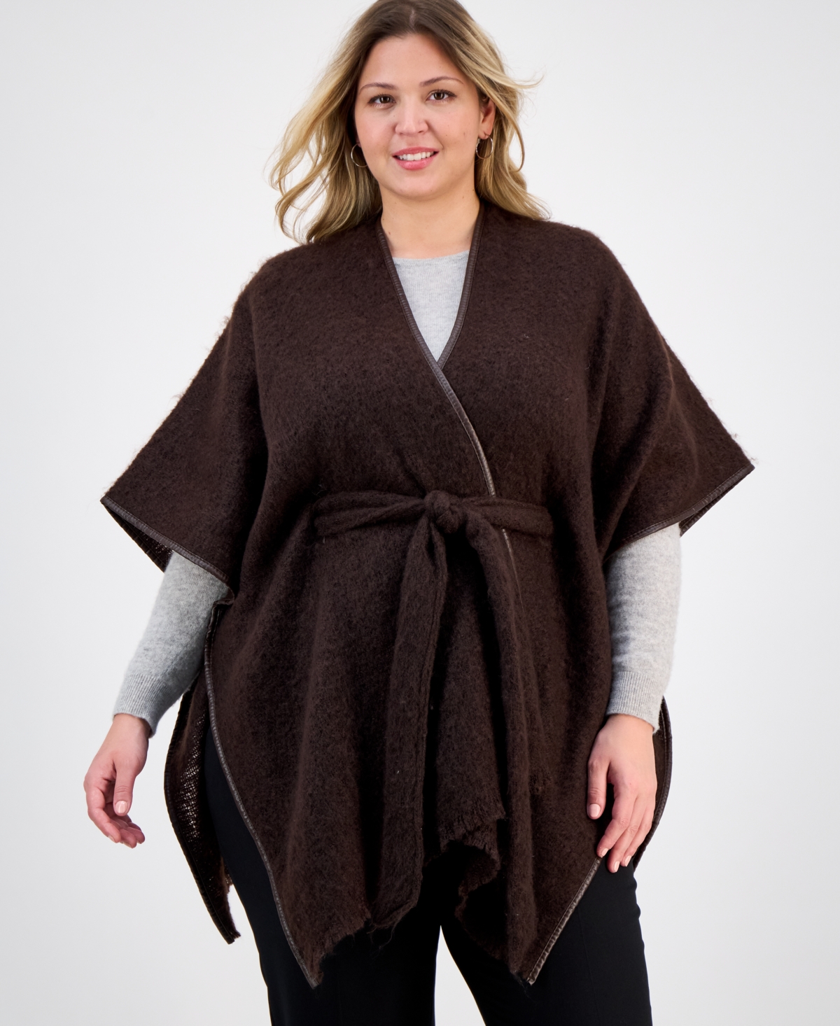 Inc International Concepts Cozy Belted Ruana Topper, Macy's Exclusive In Brown