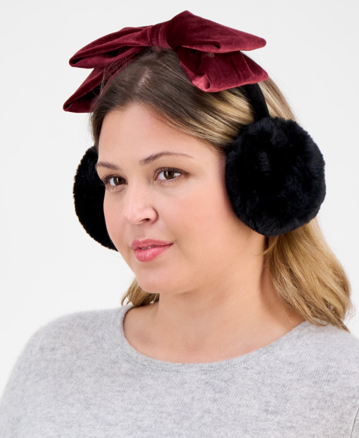 Inc International Concepts Velvet Bow Earmuff Gift Box, Macy's Exclusive In Red