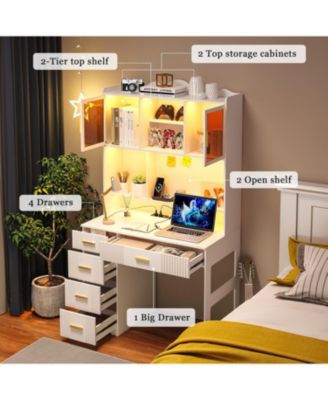 Office study computer desk with charging station and LED lights