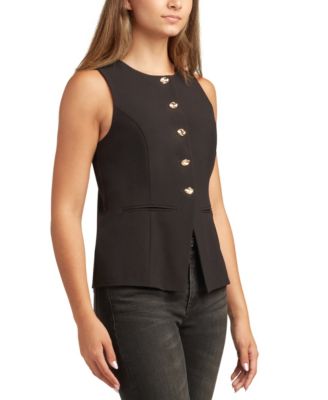 Juniors Round-Neck Button-Up Top