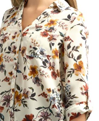 Juniors Printed Dobby-Collar 3/4-Sleeve Top