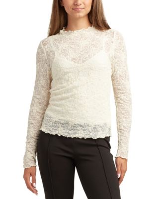 BCX - Women's Patchwork Mock-Neck Long-Sleeve Lace Top