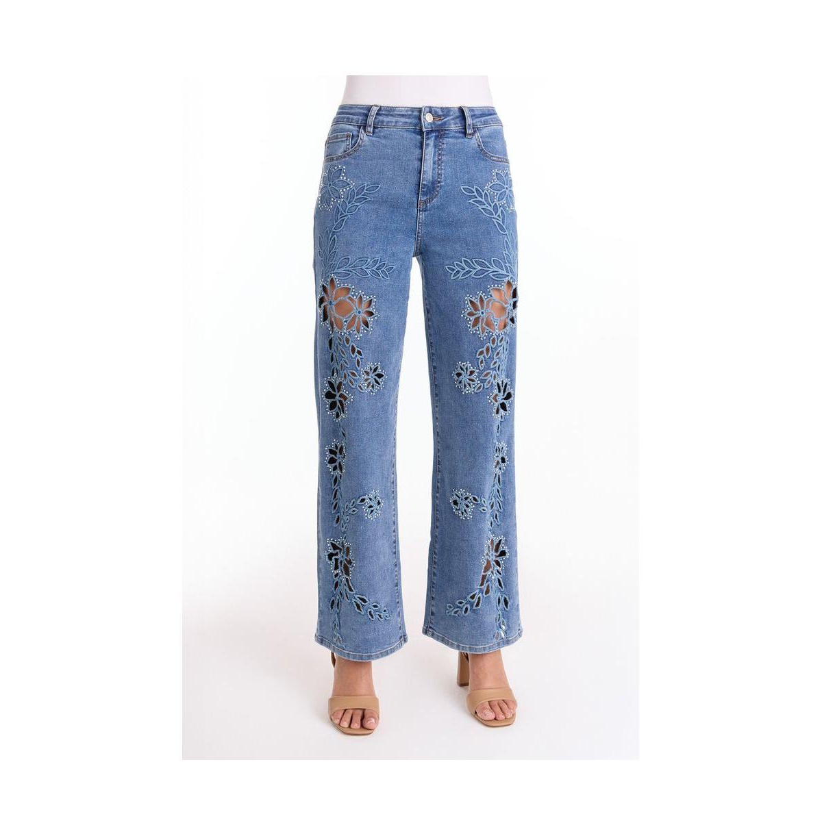 The Noli Shop Womens Zenya Crystal High Rise Jean - Medium Blue